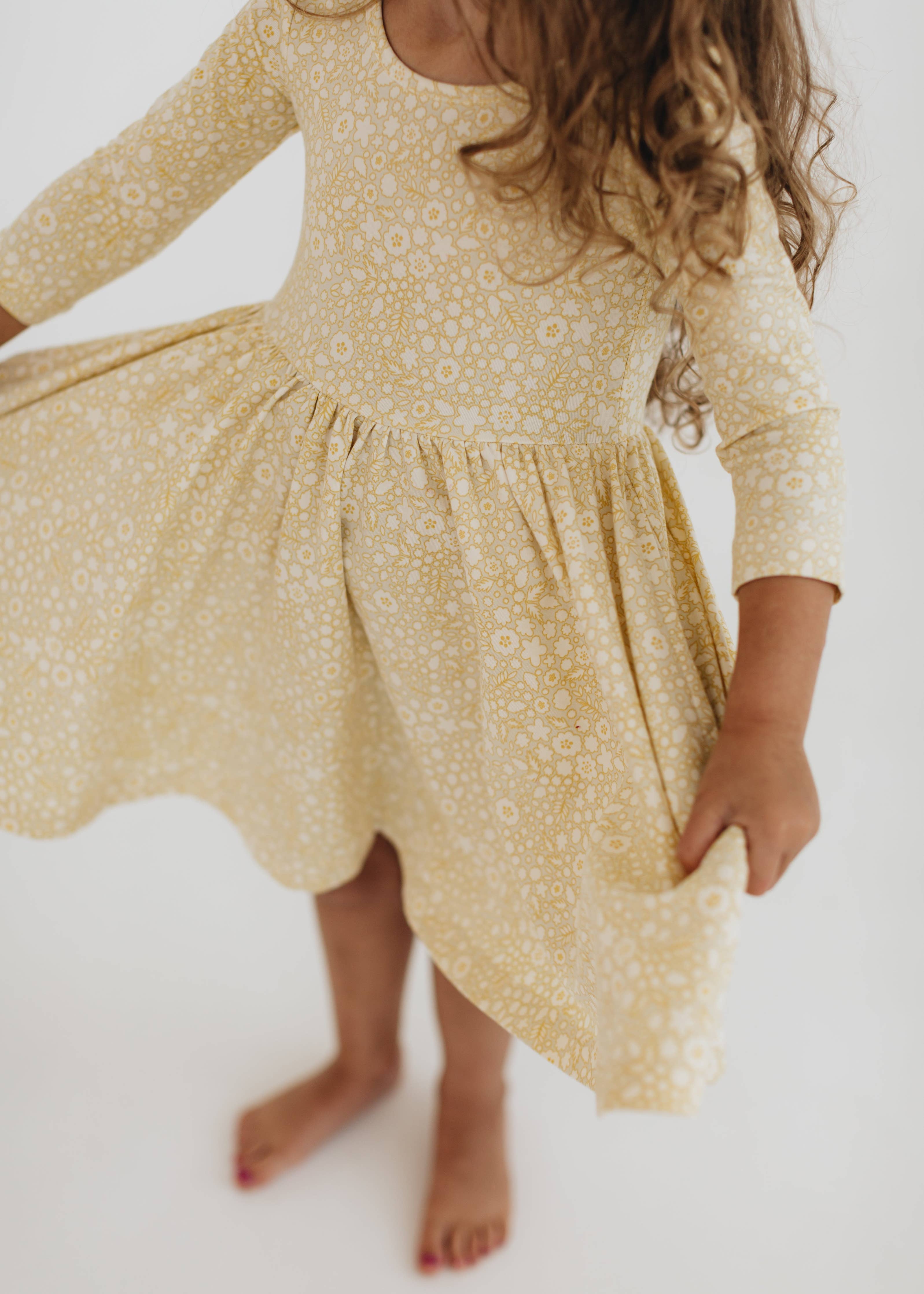 3/4 Sleeve Twirl Dress in Buttercup