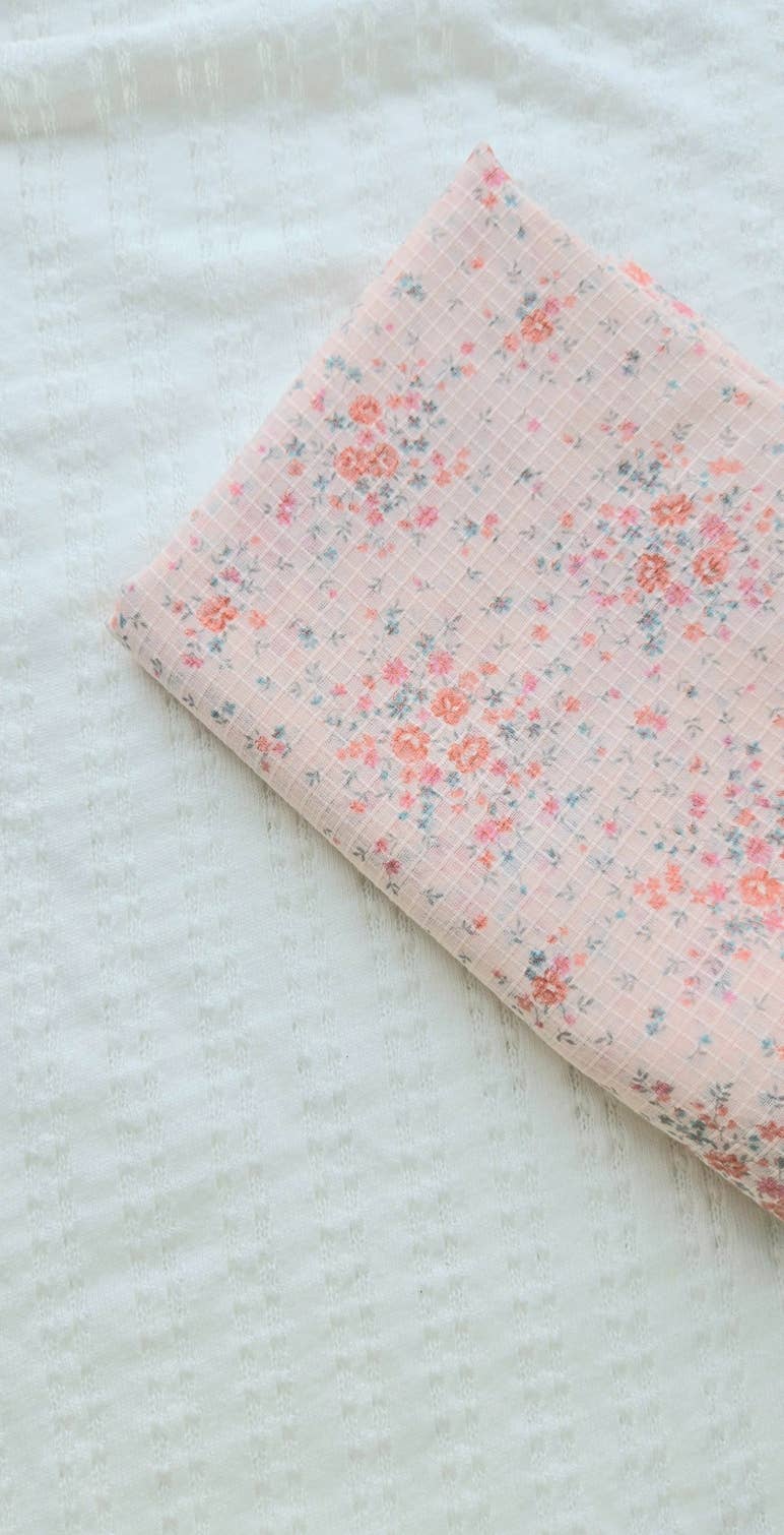 Large Pinwheel Bow on Clip • Floral Peach Grid