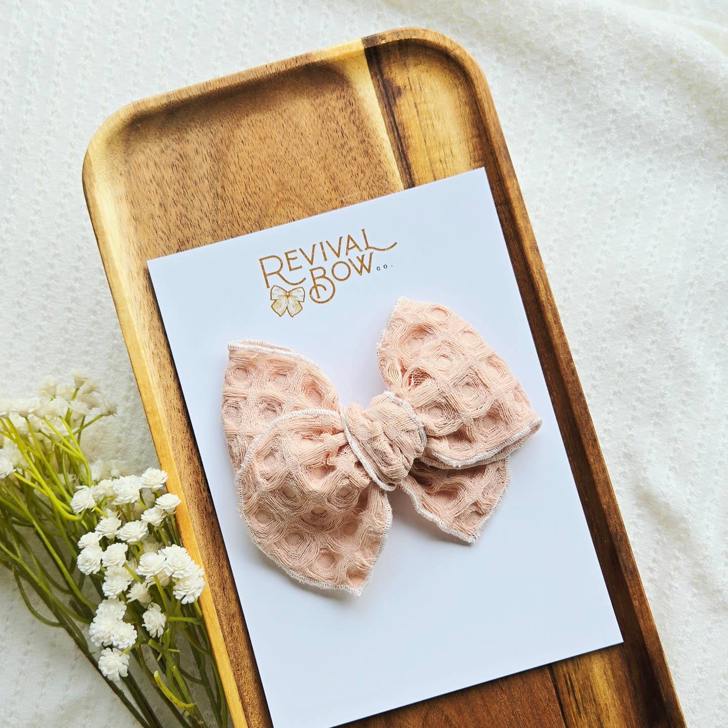 Fable Bow on Clip • Blush Waffle