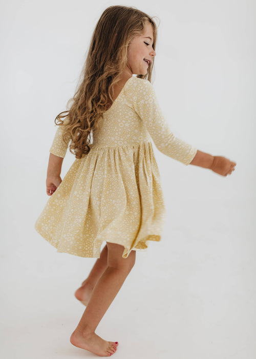 3/4 Sleeve Twirl Dress in Buttercup