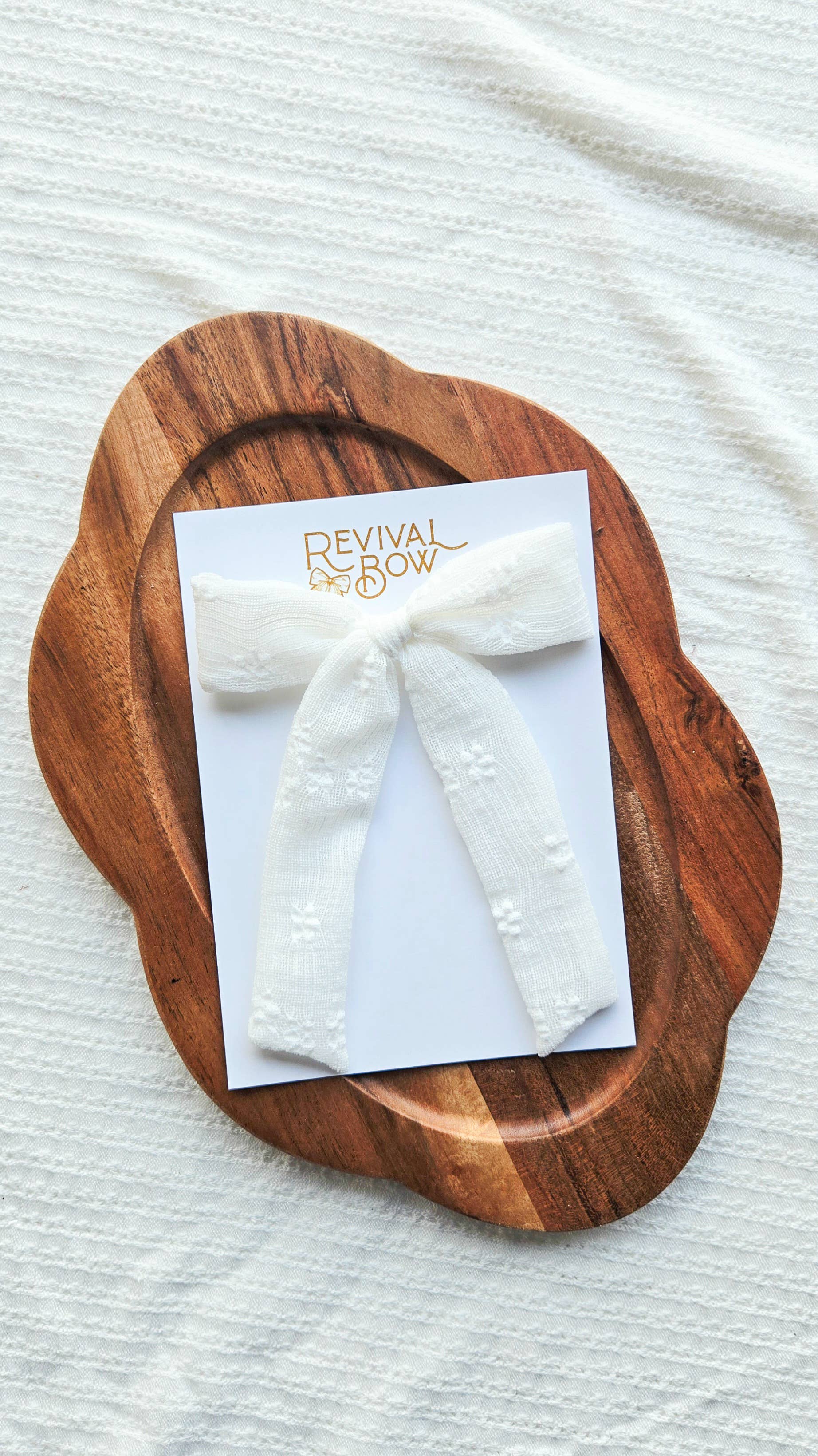 Long Tail Bow on Clip • White Floral Lace
