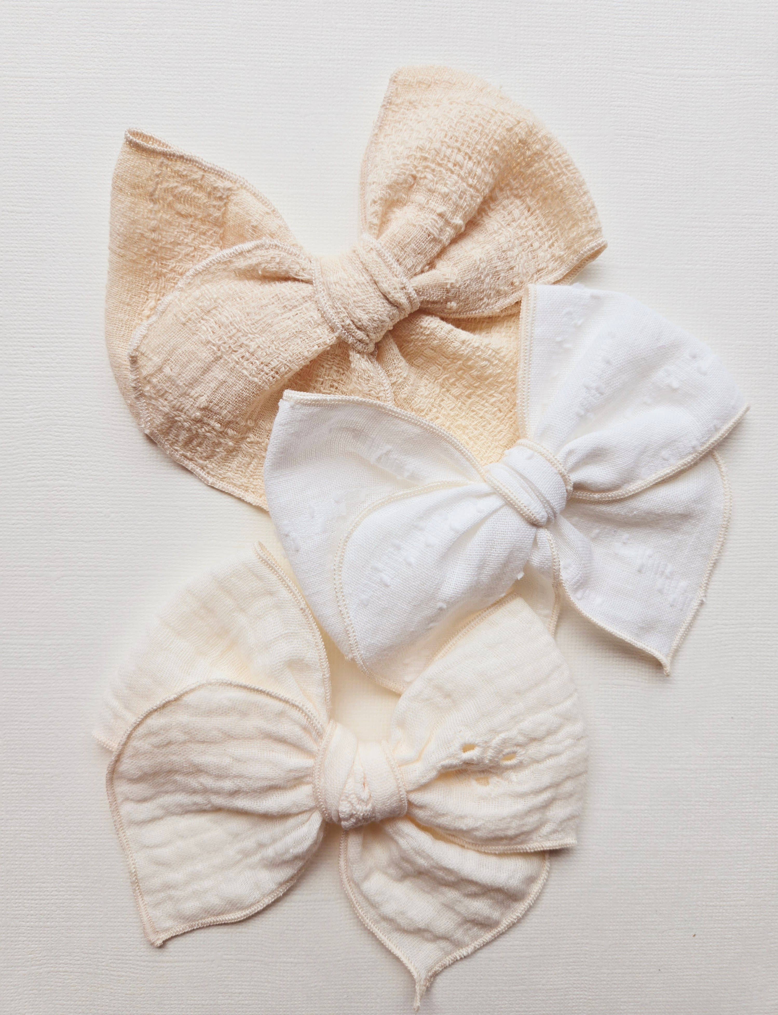 Fable Bow on Clip • Embroidered Cream Gauze