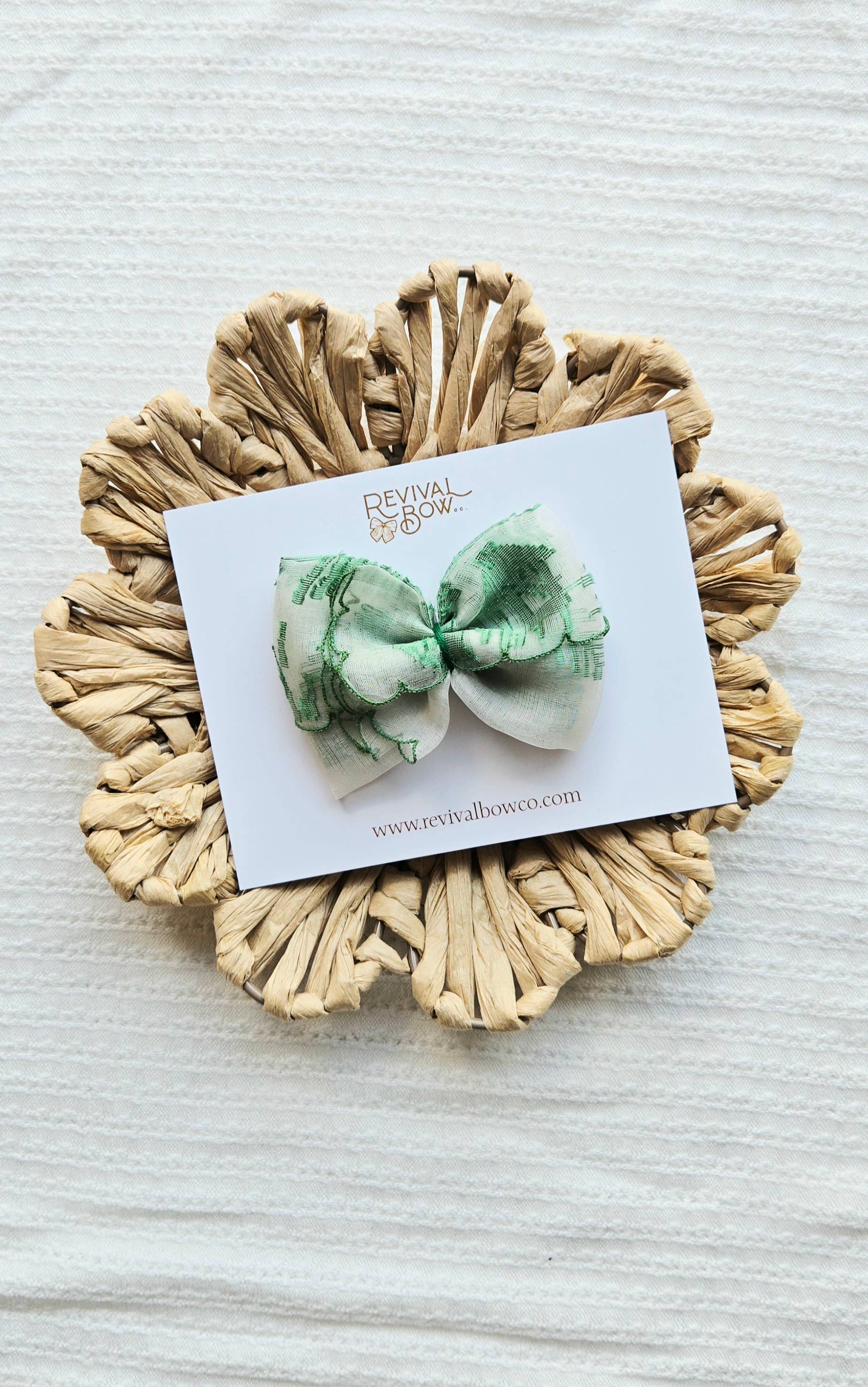 Vintage Handkerchief Bow on Clip • Sheer Green