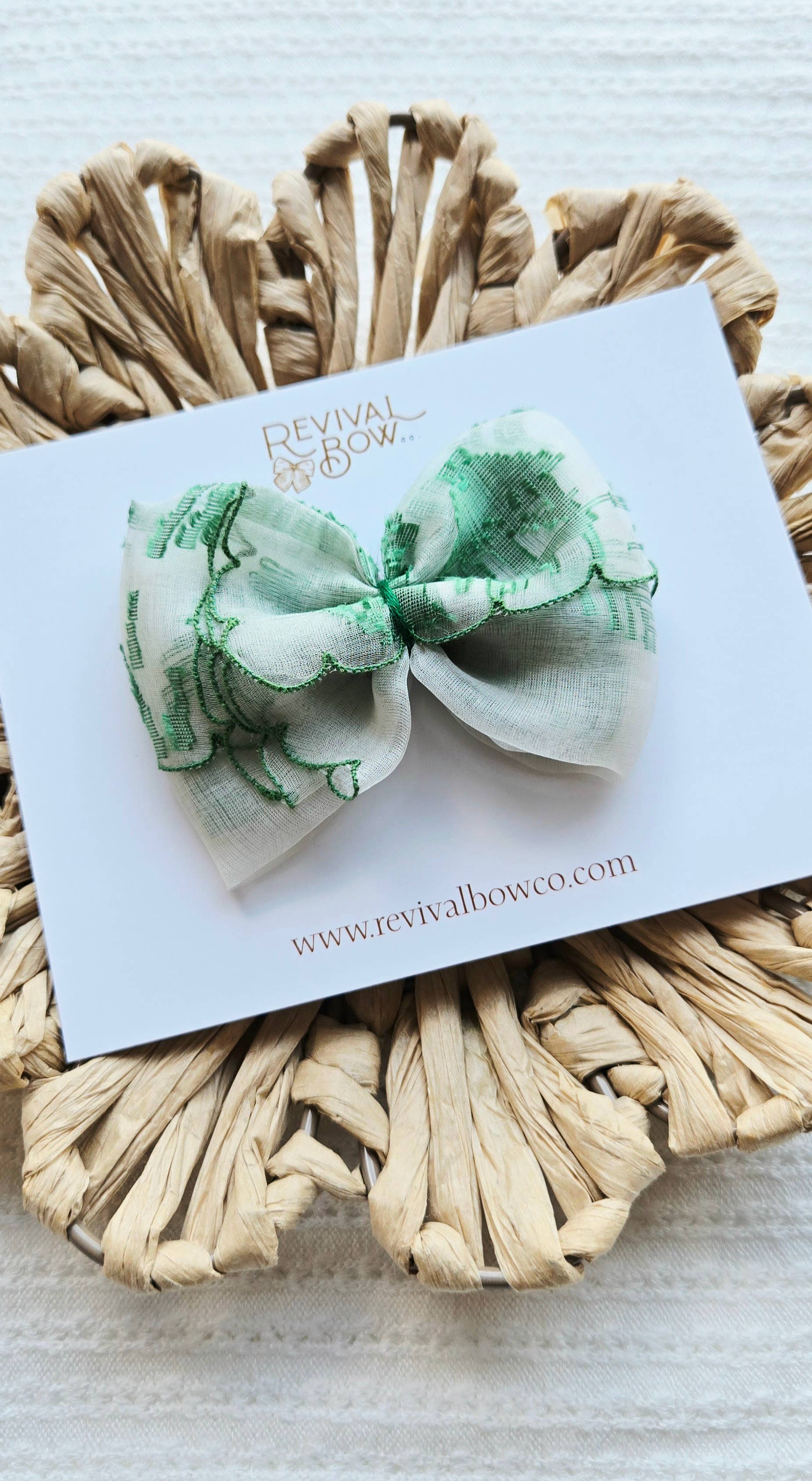 Vintage Handkerchief Bow on Clip • Sheer Green
