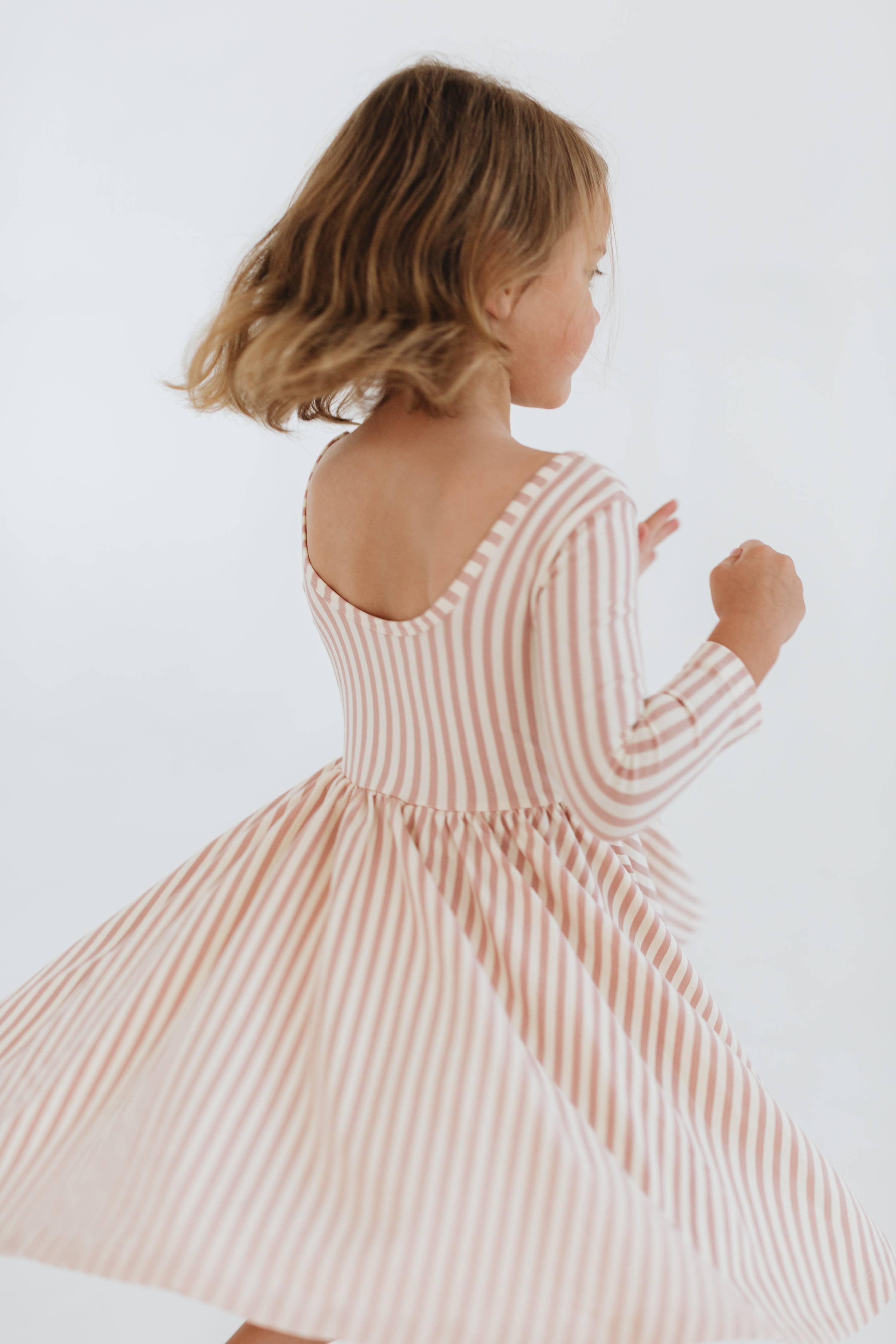 3/4 Sleeve Twirl Dress in Vintage Pink Stripes