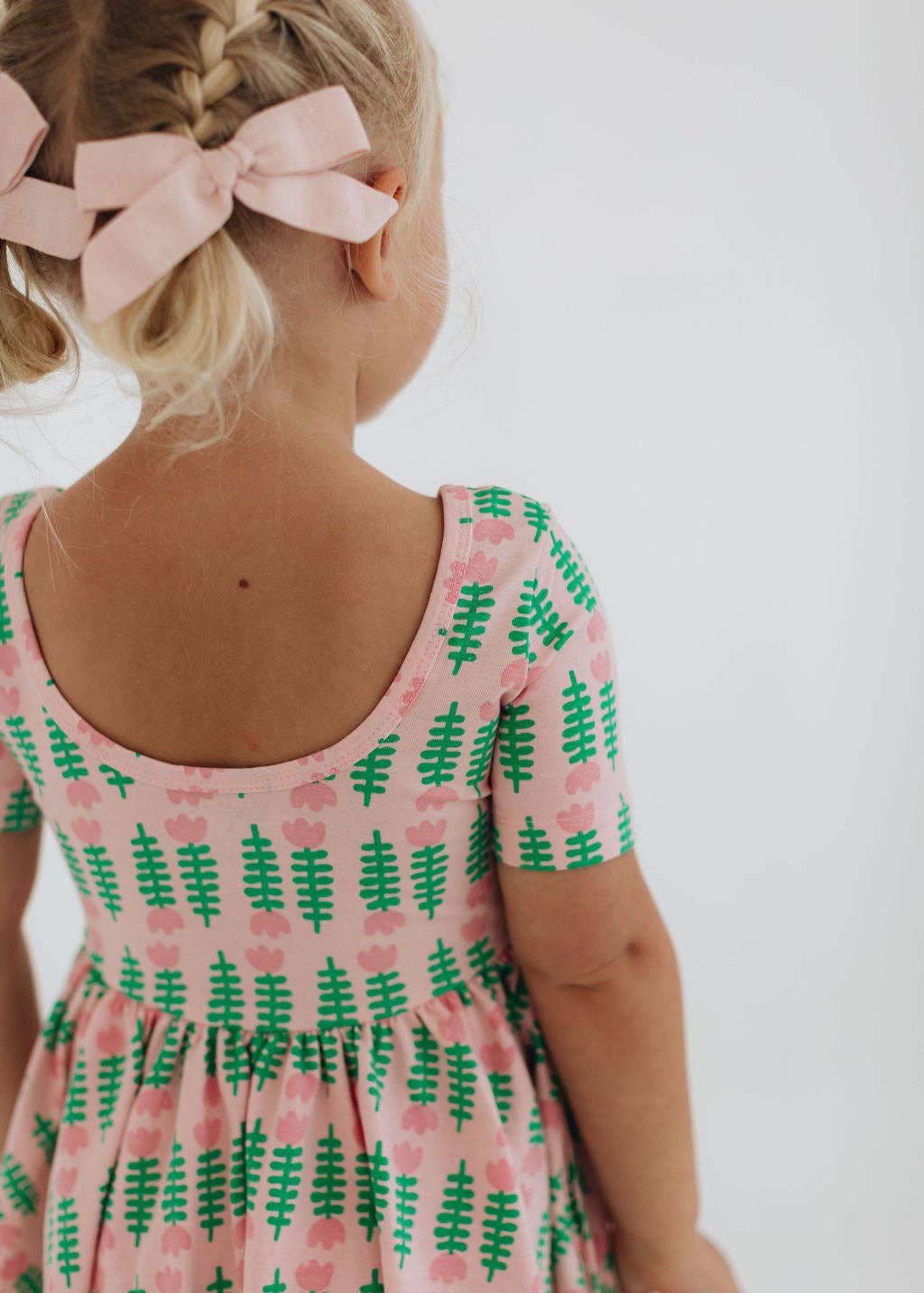 Short Sleeve Twirl Dress in Pink Tulips