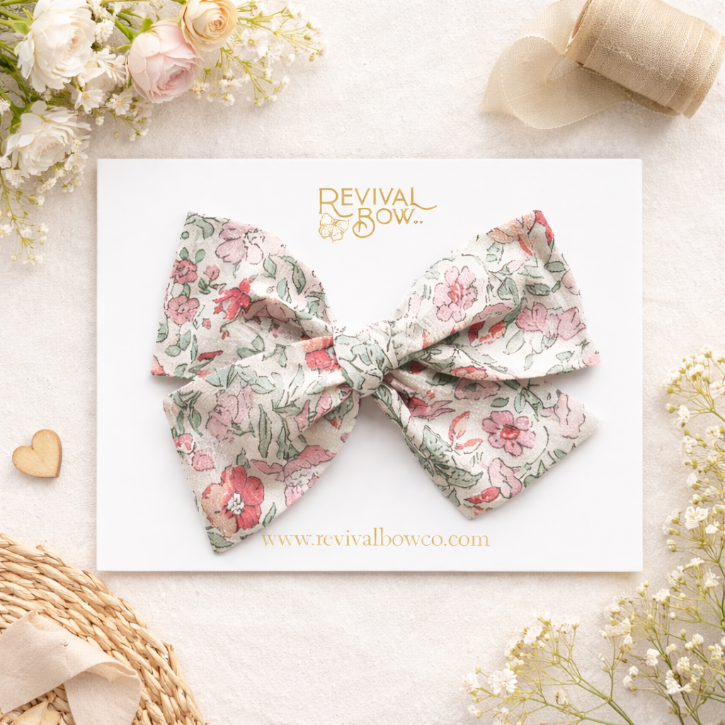 Pink Red Floral Large Bow on Clip