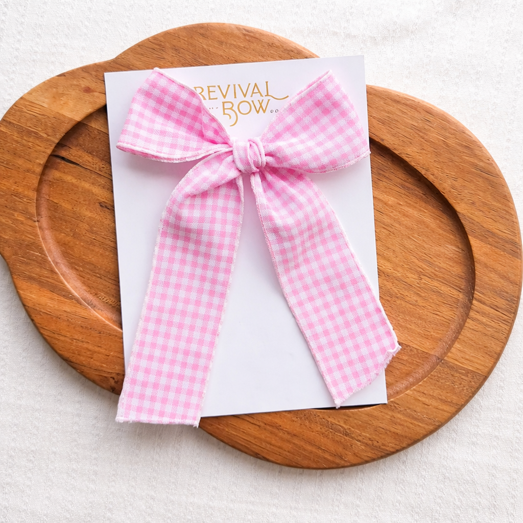 Long Tail Bow on Clip • Pink Gingham