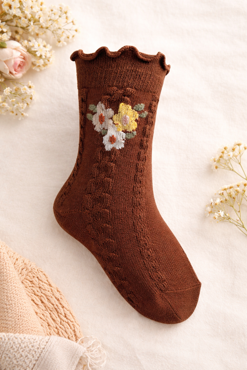 Delicate Floral Knit Socks