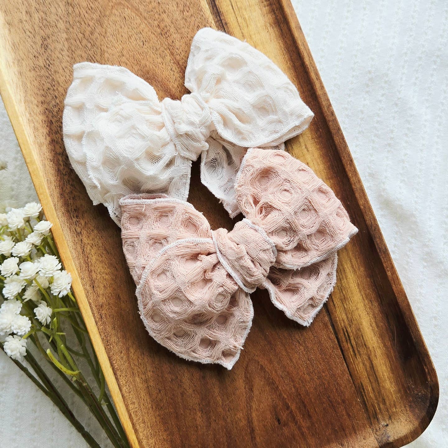 Fable Bow on Clip • Blush Waffle
