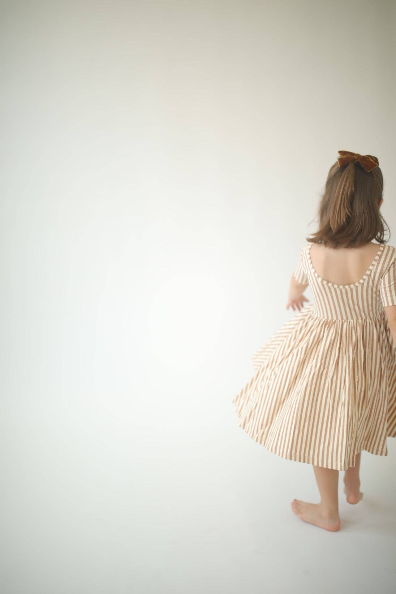 Short Sleeve Twirl Dress in Toffee Stripes
