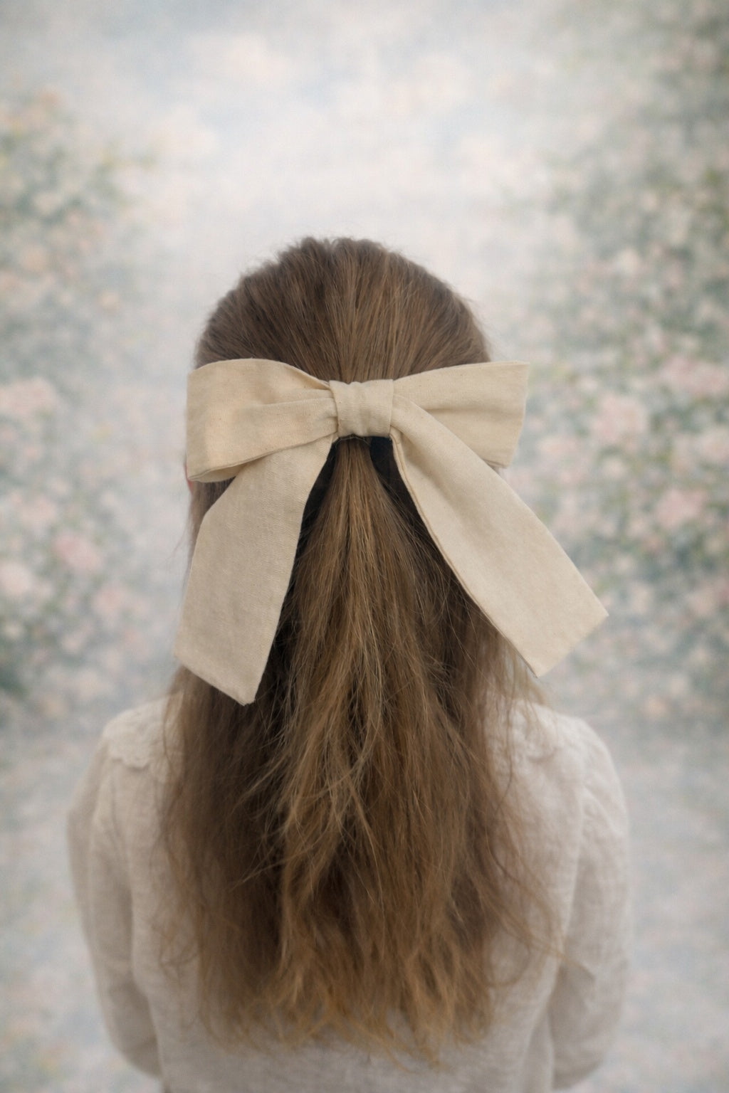 Large Linen Hair Bow Cream