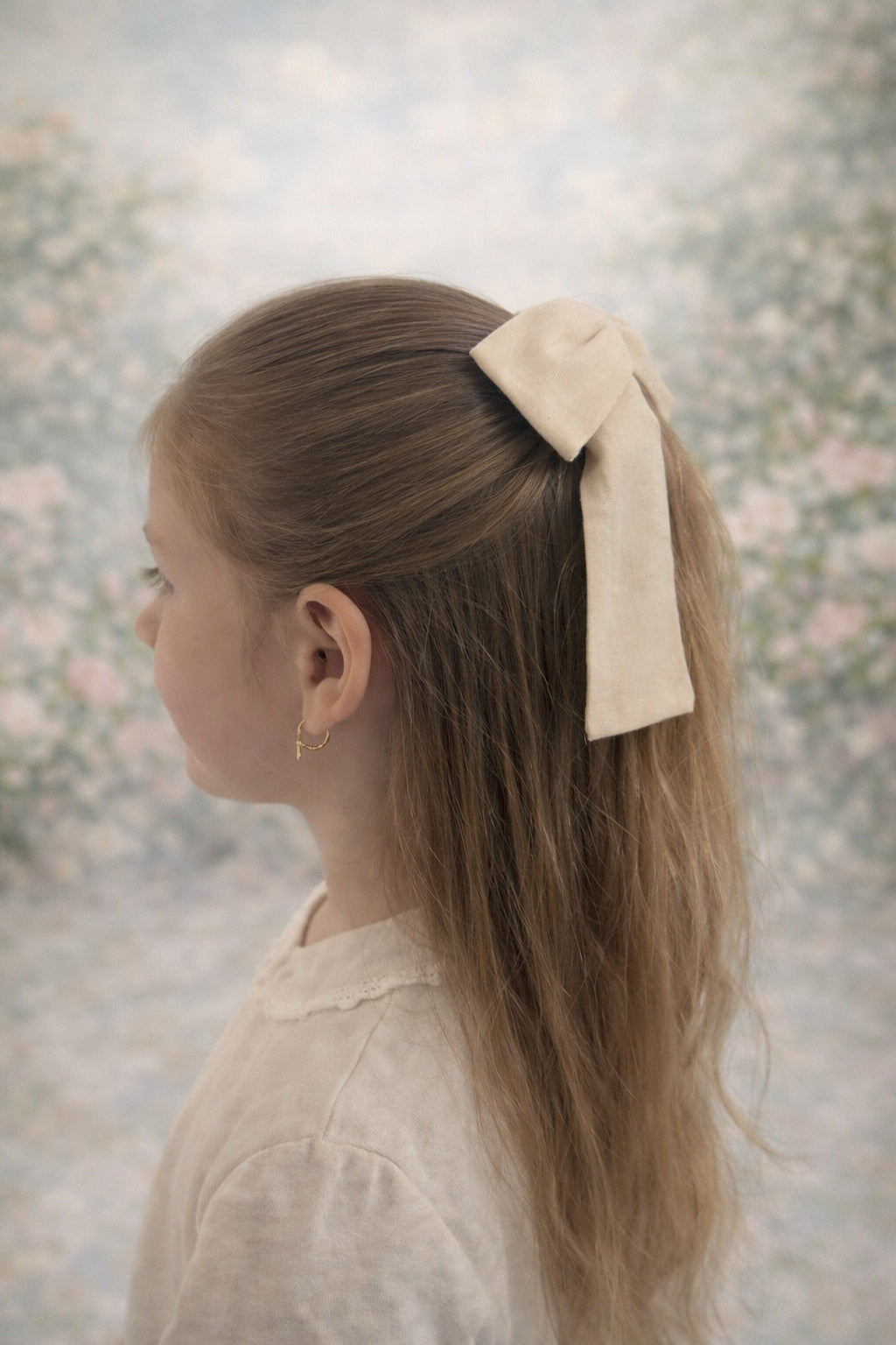 Large Linen Hair Bow Cream