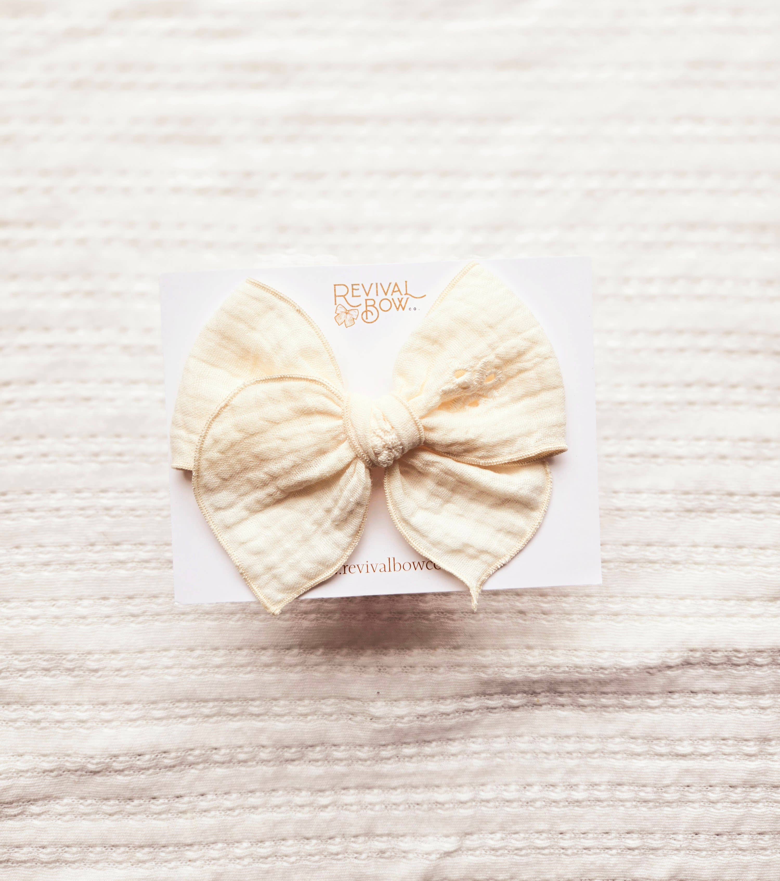 Fable Bow on Clip • Embroidered Cream Gauze