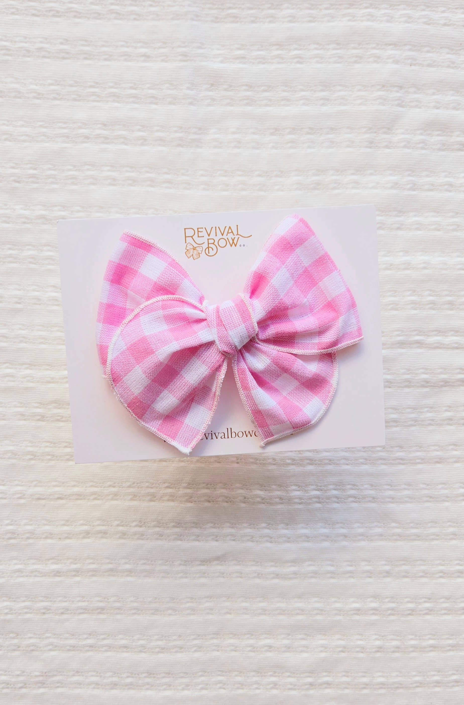 Fable Bow on Clip • Bubblegum Gingham
