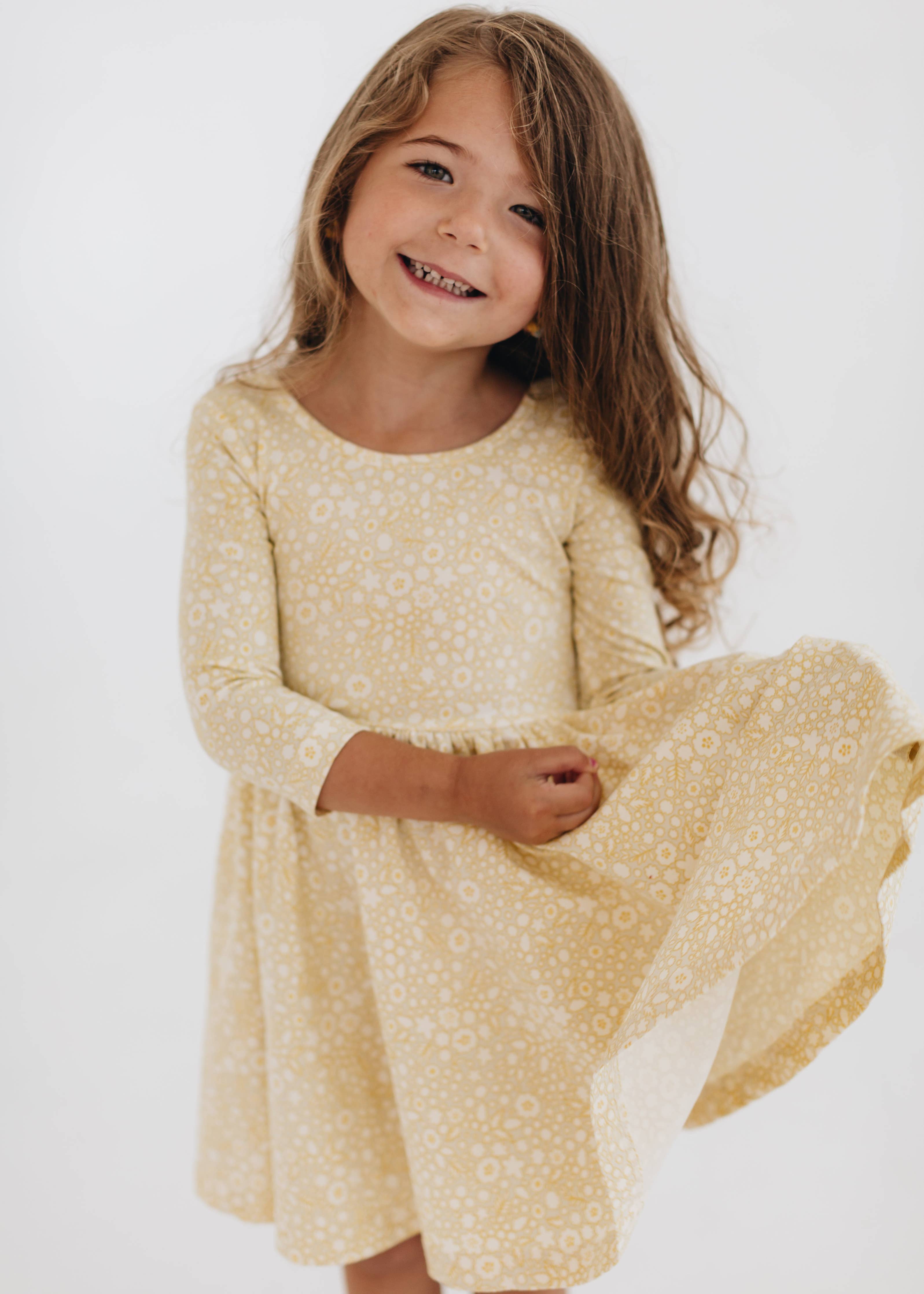 3/4 Sleeve Twirl Dress in Buttercup